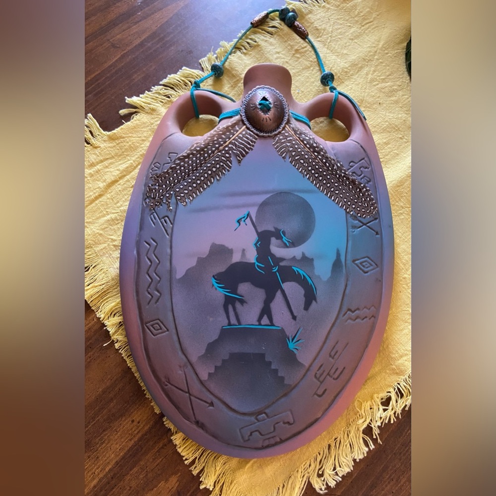 J Vincent Studios signed pottery wall hanging Native American